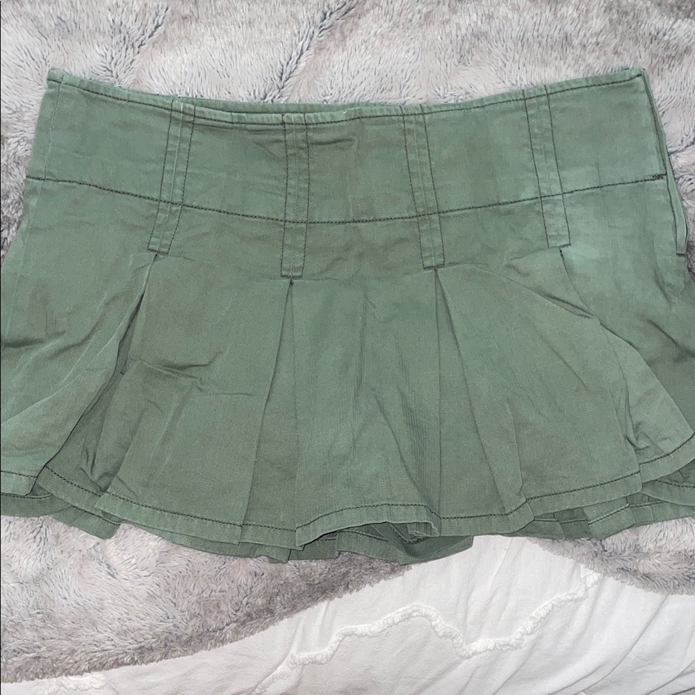 Green Pleated Mini Skirt